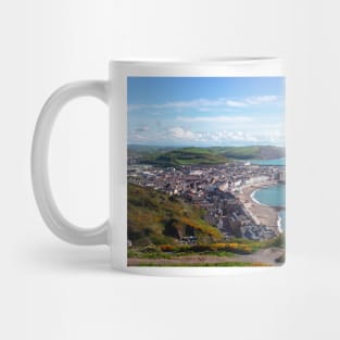 Beautiful welsh coastal path looking down at seaside town Aberystwyth Mug